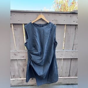 LOFT Gray Pinstripe Draped Midi Dress